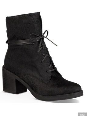 UGG Oriana Exotic Black Calf Hair Lace Up Ankle Boots Block Heel 6.5